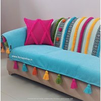 Maßgefertigter Boho Mehrfarbiger Quaste Sofabezug/1/2/3/4-Sitzer Beleg, Sofa Bezug, Waschbarer Sofa-Haustierschutz Für Wohnzimmer von ThrowpillowstoreIN