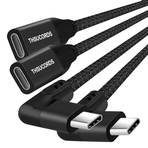 Thsucords 90 Grad Rechtwinkliges USB C Verlängerungskabel 1M 2 Stück, Typ C 3.2 Gen2 Stecker auf Buchse Kabel 20Gbit/s 4K Video kompatibel mit MacBook,iPad Pro,Nintendo Switch,Steam Deck von Thsucords