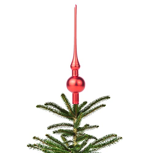 Christbaumspitze Thüringer Glas 28cm Spitze Mundgeblasen Eislack Glanz Matt (Rot matt) von Thüringer Glasdesign