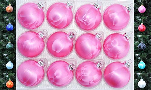 Jack 12x Glas Eislack Christbaumkugeln 6cm Thüringer Weihnachtskugeln Kugeln, Farbe:Pink Eislack von Thüringer Glasdesign