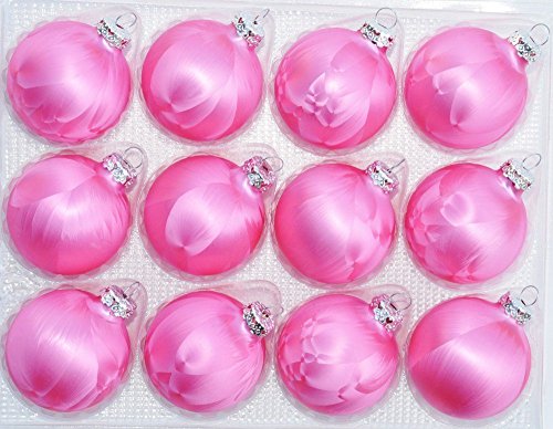 Jack 12x Glas Eislack Christbaumkugeln 6cm Thüringer Weihnachtskugeln Kugeln, Farbe:Pink Eislack von Thüringer Glasdesign