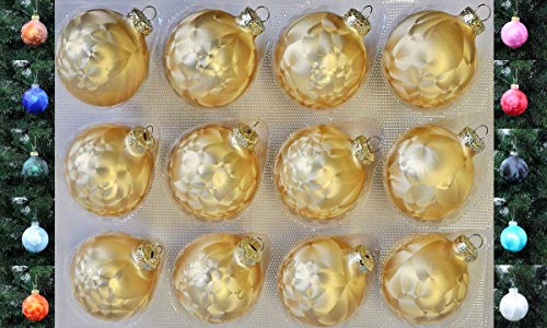 Jack 12x Glas Eislack Christbaumkugeln 6cm Thüringer Weihnachtskugeln Kugeln, Farbe:Gold von Thüringer Glasdesign
