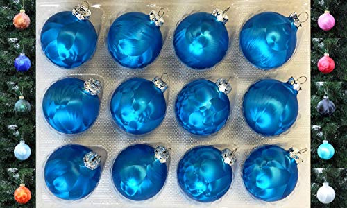 Jack 12x Glas Eislack Christbaumkugeln 6cm Thüringer Weihnachtskugeln Kugeln, Farbe:Meerblau von Thüringer Glasdesign