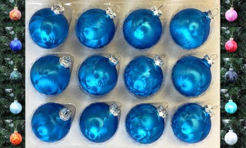 Jack 12x Glas Eislack Christbaumkugeln 6cm Thüringer Weihnachtskugeln Kugeln, Farbe:Meerblau von Thüringer Glasdesign