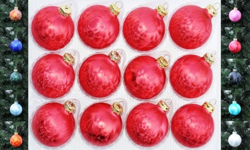 Jack 12x Glas Eislack Christbaumkugeln 6cm Thüringer Weihnachtskugeln Kugeln, Farbe:Rot Eislack von Thüringer Glasdesign