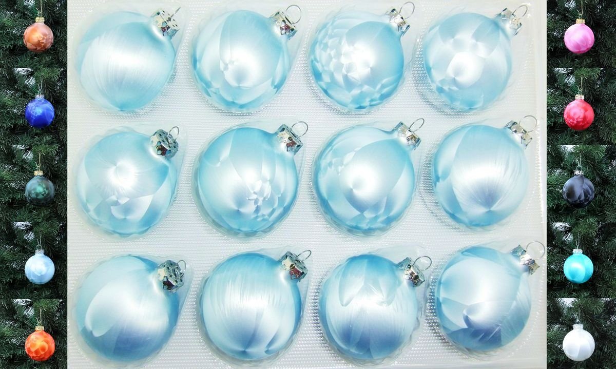 Thüringer Glasdesign Christbaumschmuck JACK 12x Glas Eislack Christbaumkugeln 6cm Thüringer Weihnachtskugeln, echt Glas, teilweise Handarbeit, inkl. praktischer Aufbewahrungsbox von Thüringer Glasdesign