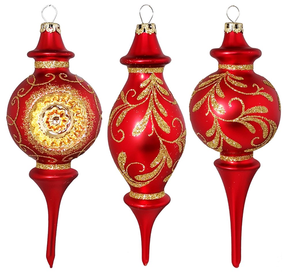 Thüringer Glasdesign Christbaumschmuck Romantik Set rot (3-tlg), mundgeblasen, handbemalt von Thüringer Glasdesign