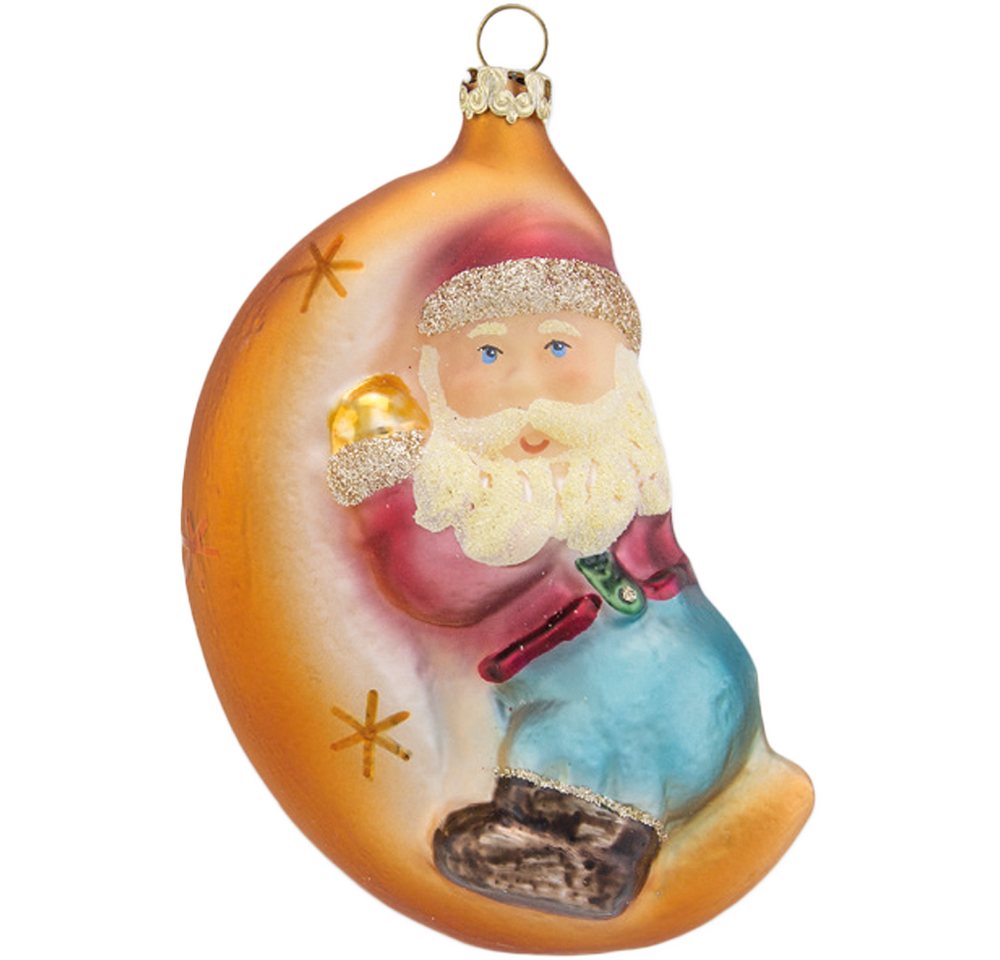 Christbaumschmuck Santa im Mond (1-tlg), mundgeblasen, handbemalt von Thüringer Glasdesign
