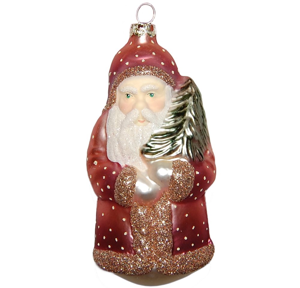 Christbaumschmuck Santa mit Baum lachsfarben 12cm (1-tlg), mundgeblasen, handbemalt von Thüringer Glasdesign