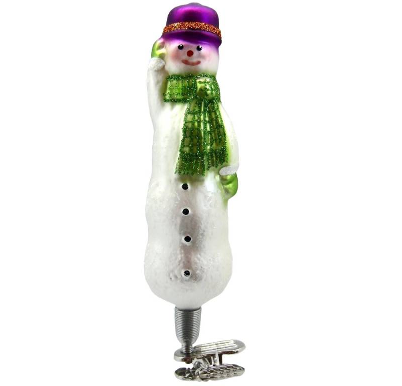 Schatzhauser Christbaumschmuck Schneemann mit lila Hut 14cm (1-tlg), mundgeblasen, handbemalt von Schatzhauser
