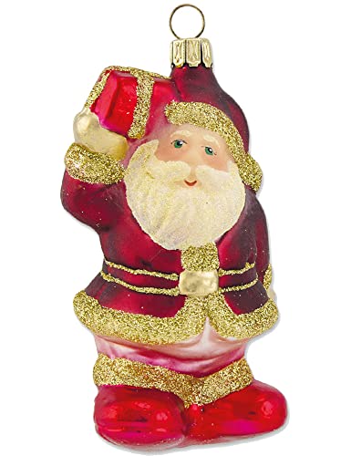 Thüringer Glasdesign Christbaumschmuck Weihnachtsmann 10 cm aus Glas - Rot/Gold | Nikolaus Hängefigur von Thüringer Glasdesign