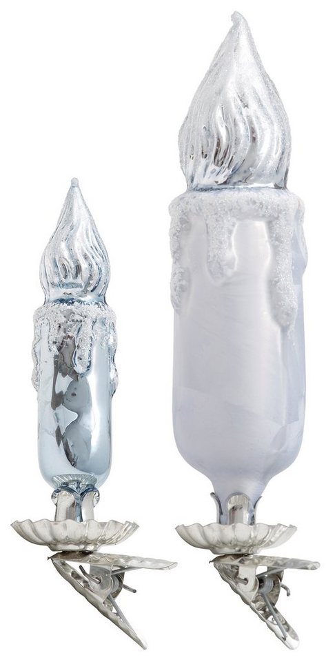 Thüringer Glasdesign Weihnachtsbaumklammer Eiszauber (2-tlg), Kerzen, Höhe 8 / 12 cm von Thüringer Glasdesign