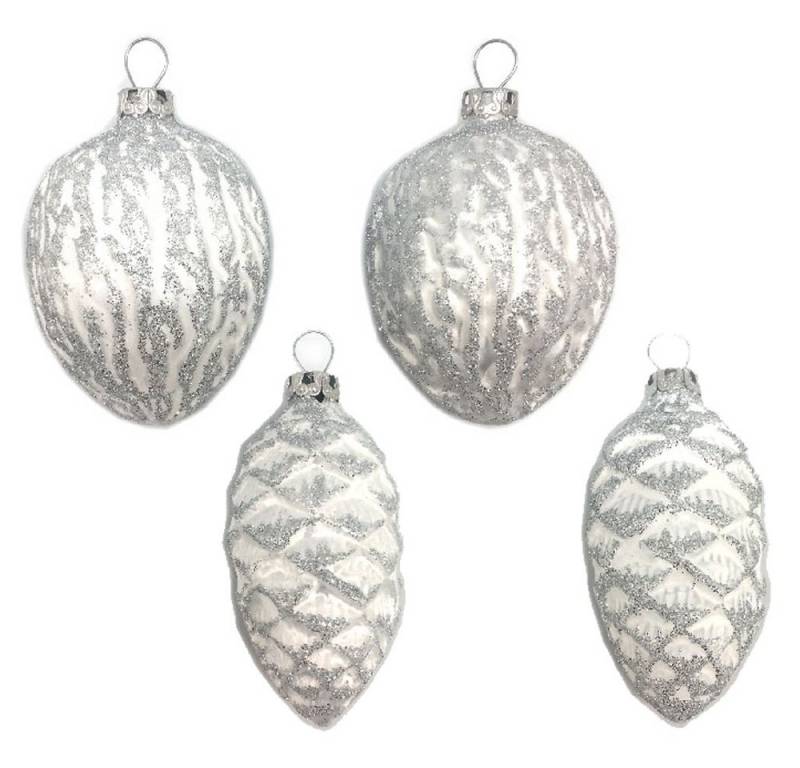 Thüringer Glasdesign Weihnachtsbaumkugel Formen "Zapfen und Nüsse" Set 4-tlg. - Länge ca. 6cm, Weihnachtsbaumschmuck Echtglas Made in Germany (4 St), aus Glas von Thüringer Glasdesign