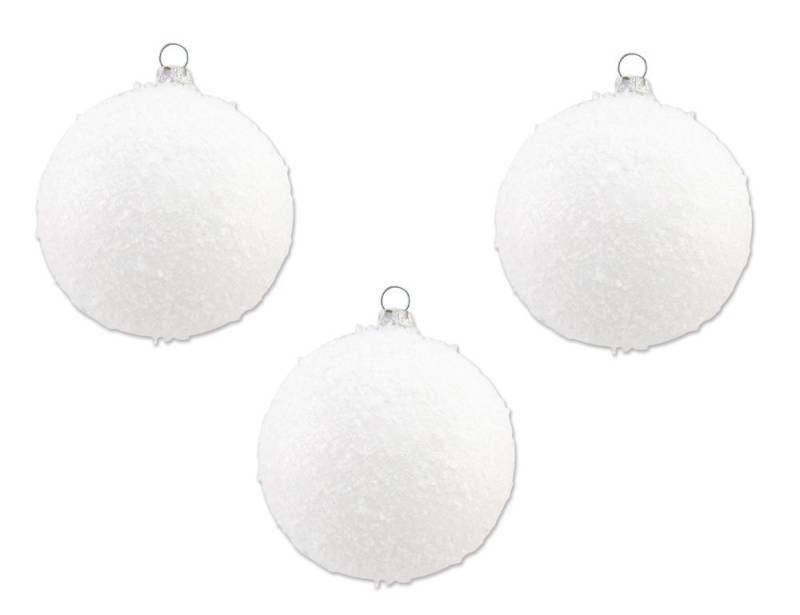 Thüringer Glasdesign Weihnachtsbaumkugel Glaskugeln "Schneeball" Ø 8 cm (3 Stück) - Weiß, Christbaumkugeln Made in Germany (3 St), Aus Glas von Thüringer Glasdesign
