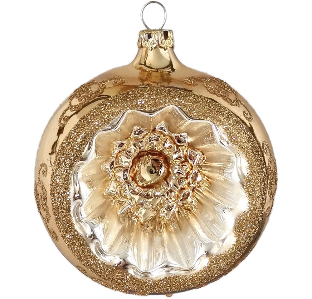 Weihnachtsbaumkugel Reflexkugel, Renaissanceband, gold glanz (1 St), mundgeblasen, handbemalt von Thüringer Glasdesign