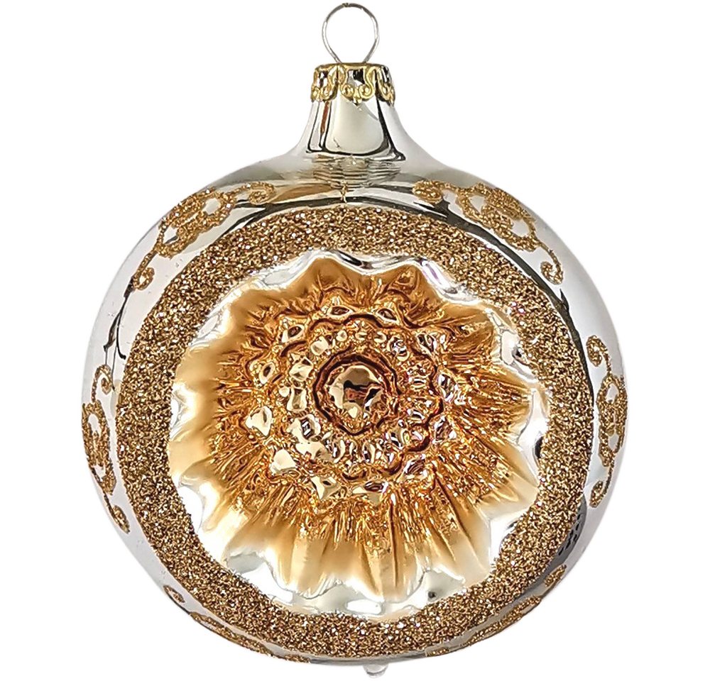 Weihnachtsbaumkugel Reflexkugel, Renaissanceband, silber/gold (1 St), mundgeblasen, handbemalt von Thüringer Glasdesign