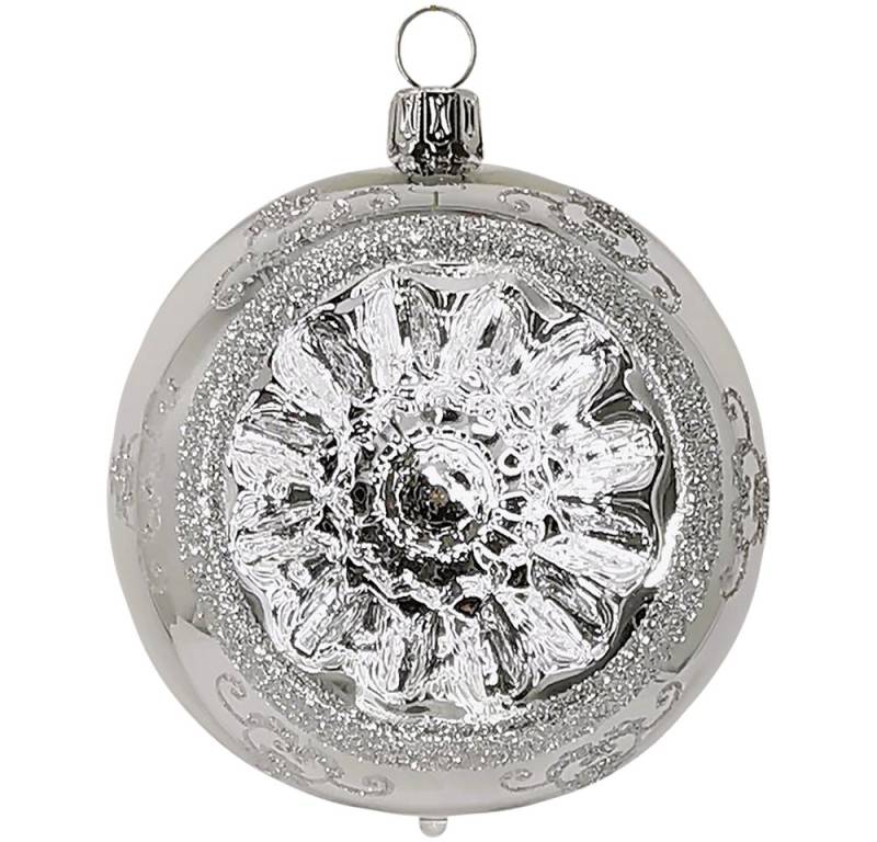 Schatzhauser Weihnachtsbaumkugel Reflexkugel, Renaissanceband, silber glanz (6 St), mundgeblasen, handbemalt von Schatzhauser