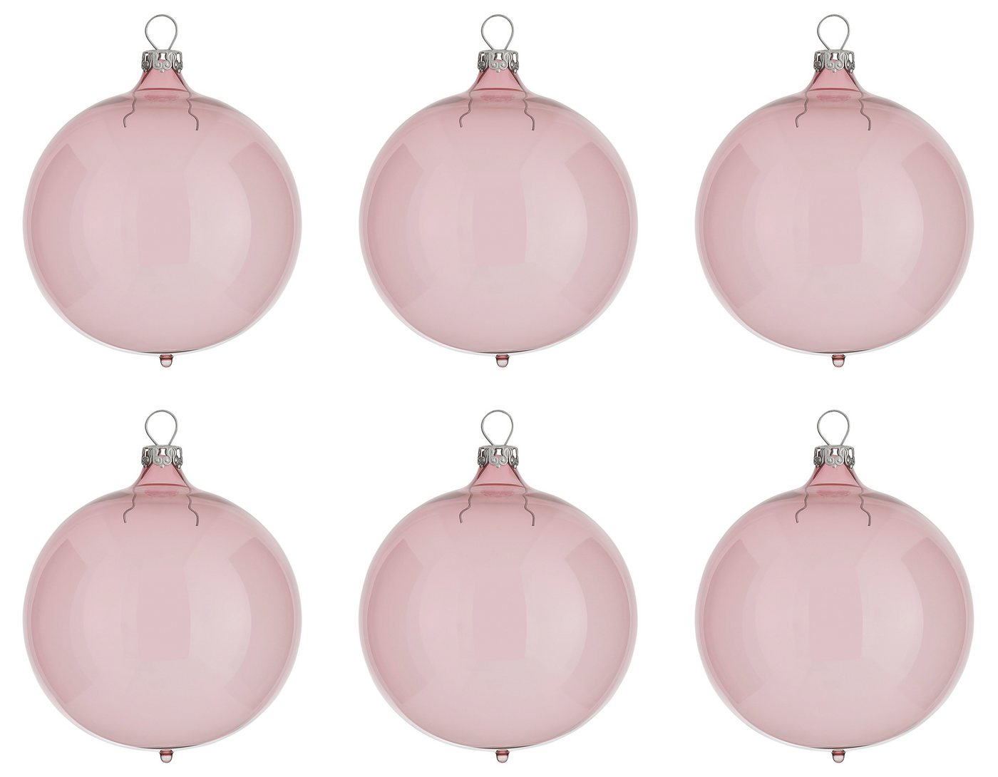 Thüringer Glasdesign Weihnachtsbaumkugel Transparent, Weihnachtsdeko, Christbaumschmuck, Christbaumkugeln Glas (6 St), rosa von Thüringer Glasdesign