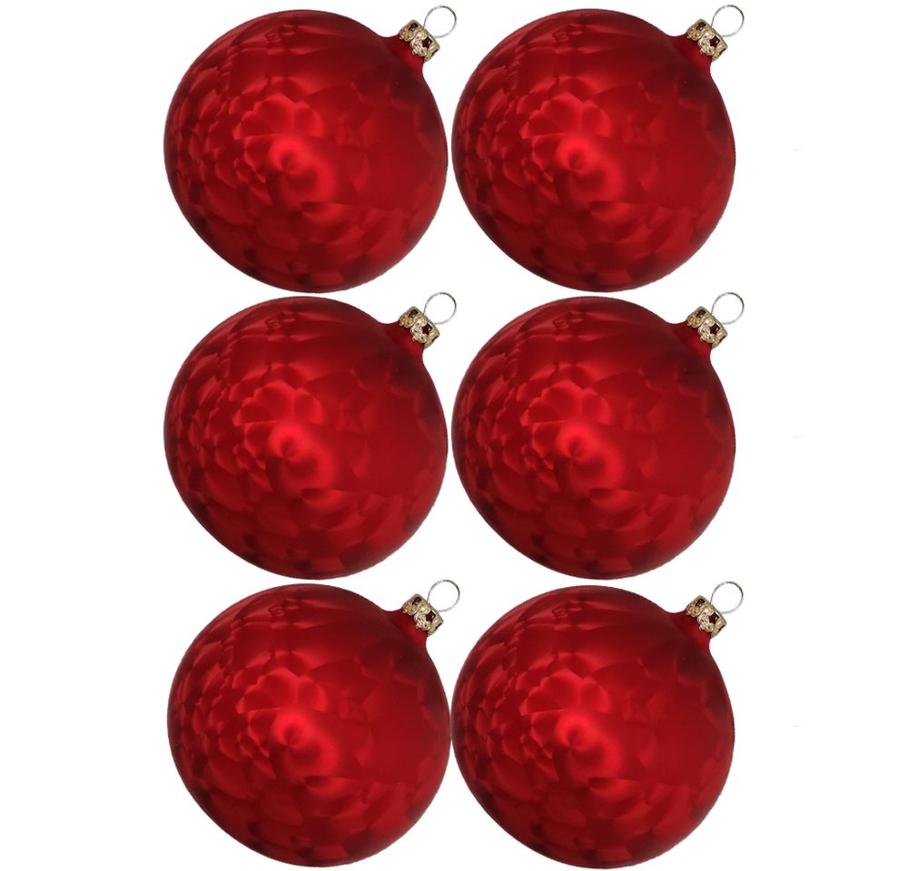 Weihnachtsbaumkugel Weihnachtskugel-Set Eislack rot (6 St), mundgeblasen von Thüringer Glasdesign