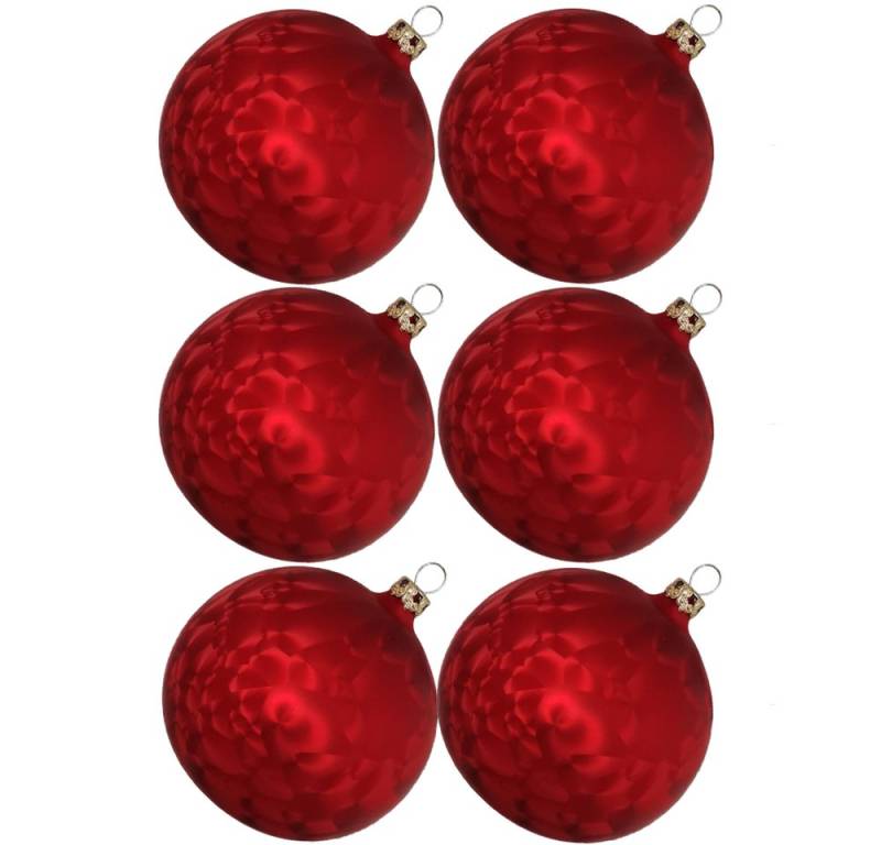 Thüringer Glasdesign Weihnachtsbaumkugel Weihnachtskugel-Set Eislack rot (6 St), mundgeblasen von Thüringer Glasdesign