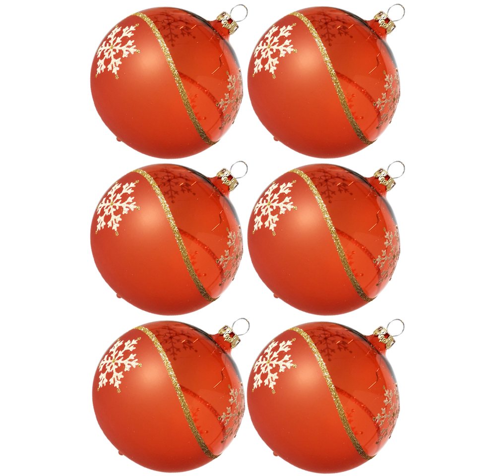 Thüringer Glasdesign Weihnachtsbaumkugel Weihnachtskugel-Set Kristallwelle, orange (6 St), mundgeblasen, handdekoriert von Thüringer Glasdesign