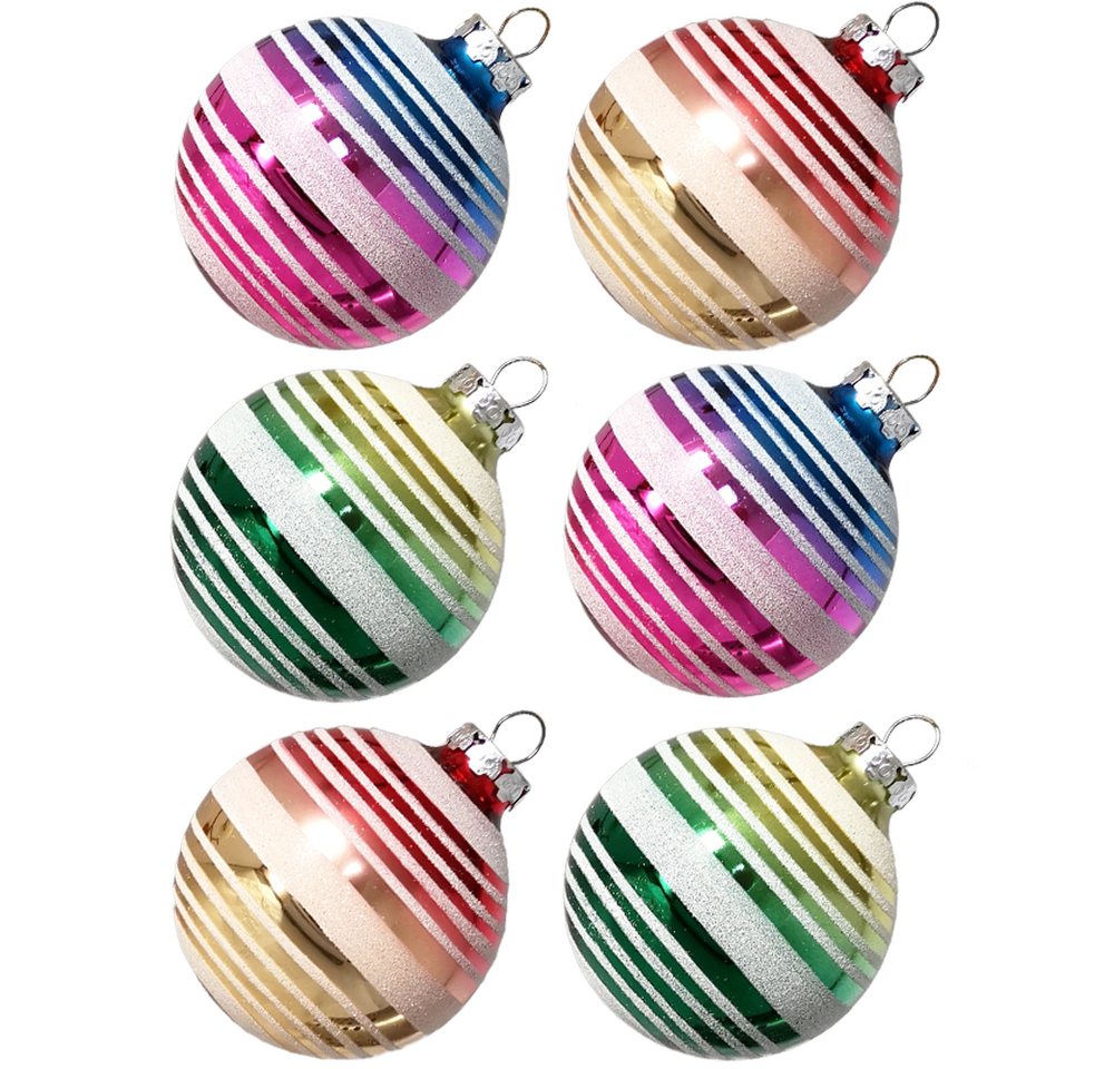 Thüringer Glasdesign Weihnachtsbaumkugel Weihnachtskugel-Set Ø 8cm Ringe (6 St), handbemalt von Thüringer Glasdesign