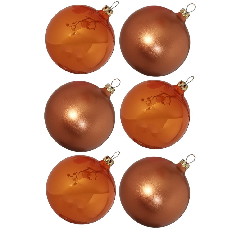 Weihnachtsbaumkugel Weihnachtskugel-Set orange (6 St), mundgeblasen von Thüringer Glasdesign