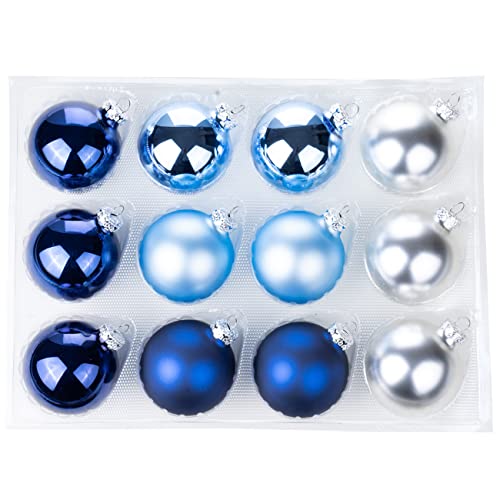 Thüringer Glasdesign Weihnachtskugeln 12 STK 6cm | Christbaumkugeln aus Glas | Made in Germany (Blue Shadow | hellblau dunkelblau) von Thüringer Glasdesign