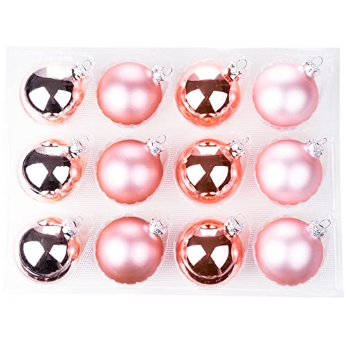 Thüringer Glasdesign Weihnachtskugeln 12 STK 6cm | Christbaumkugeln aus Glas | Made in Germany (Shiny Rose | Rosegold rosa) von Thüringer Glasdesign