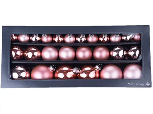 Thüringer Glasdesign Weihnachtskugeln | 26 Kugeln Sortiment 4cm, 6cm, 8cm groß | Christbaumkugeln aus Glas | Made in Germany (Shiny Rose | Rosegold rosa) von Thüringer Glasdesign