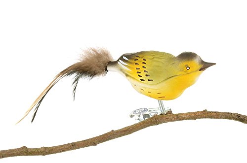 Birds of Glass® Glas-Vogel, "Erlenzeisig" mit Naturfeder, Glasschmuck Made in Germany aus eigener Herstellung, deko Vogel mit Clip, Glasvogel, echter Lauschaer Christbaumschmuck, für den Innenbereich von Thüringer Weihnacht