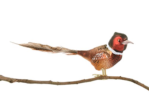 Birds of Glass® Glas-Vogel, Fasan mit Naturfeder | Glasschmuck Made in Germany aus eigener Herstellung | deko Vogel mit Clip, Glasvogel, echter Lauschaer Christbaumschmuck, für den Innenbereich 32cm von Glas-Bartholmes