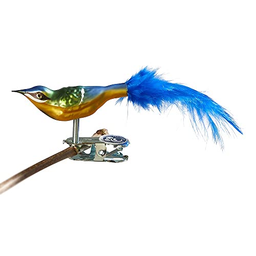 Birds of Glass® Glas-Vogel, Mini-Blaumeise mit Naturfeder | Glasschmuck Made in Germany eigene Herstellung | deko Vogel mit Clip, echt Lauschaer Christbaumschmuck, für Innenbereich 2 Stück von Glas-Bartholmes