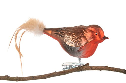 Birds of Glass® Glas-Vogel, "Rotkehlchen" mit Naturfeder, Glasschmuck Made in Germany aus eigener Herstellung, deko Vogel mit Clip, Glasvogel, echter Lauschaer Christbaumschmuck, für den Innenbereich von Thüringer Weihnacht