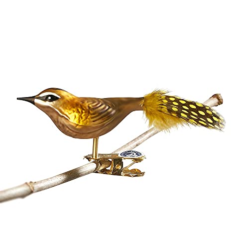 Birds of Glass® Glas-Vogel, Sommergoldhähnchen mit Naturfeder, Glasschmuck Made in Germany, eigene Herstellung, deko Vogel mit Clip, Glasvogel, echter Lauschaer Christbaumschmuck, für Innenbereich von Glas-Bartholmes