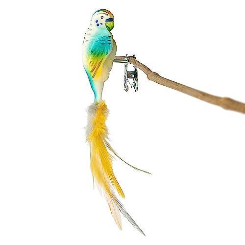 Birds of Glass® Glas-Vogel, Wellensittich türkis/gelb mit Naturfeder | Glasschmuck Made in Germany eigene Herstellung | deko Vogel mit Clip, Glasvogel, Lauschaer Christbaumschmuck, für Innenbereich von Glas-Bartholmes