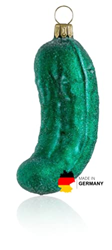 Glas Weihnachtsgurke groß, grün gefrostet | aus der Glasbläserregion Lauscha | die Gurke für den Weihnachtsbaum als Baumschmuck | American Pickle, Christbaumgurke, Glasgurke Weihnachtsdeko 9,5 cm von Thüringer Weihnacht