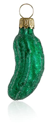 Glas Weihnachtsgurke klein grün gefrostet | aus der Glasbläserregion Lauscha | die Gurke für den Weihnachtsbaum als Baumschmuck | American Pickle, Christbaumgurke, Glasgurke Weihnachtsdeko 5,5 cm von Thüringer Weihnacht