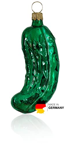 Glas Weihnachtsgurke groß, Glanz grün | aus der Glasbläserregion Lauscha | die Gurke für den Weihnachtsbaum als Baumschmuck | an American Pickle, Christbaumgurke, Glasgurke Weihnachtsdeko 9,5 cm von Thüringer Weihnacht