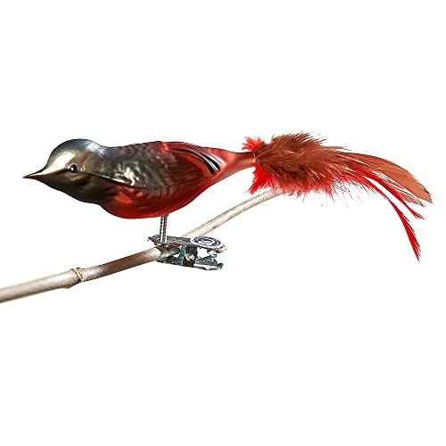 Birds of Glass® Glas-Vogel, Gartenrotschwanz mit Naturfeder | Glasschmuck Made in Germany aus eigener Herstellung | deko Vogel mit Clip, Glasvogel, Lauschaer Christbaumschmuck, für Innenbereich von Glas-Bartholmes