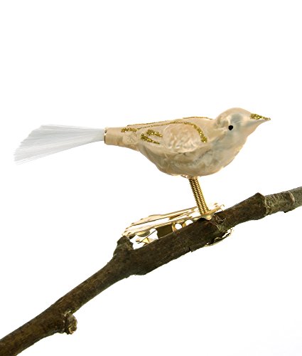 Thüringer Weihnacht 52-027 Glas-Vogel, Mini-Vogel mit Glasfaserschwanz, Eislack Champagner, 2 Stück von Glas-Bartholmes
