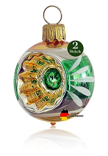 Thüringer Weihnacht 52-033 Christbaumkugel mit Reflex, 4 cm, Nostalgie-Stil, grün/Gold, 2 Stück von Glas-Bartholmes