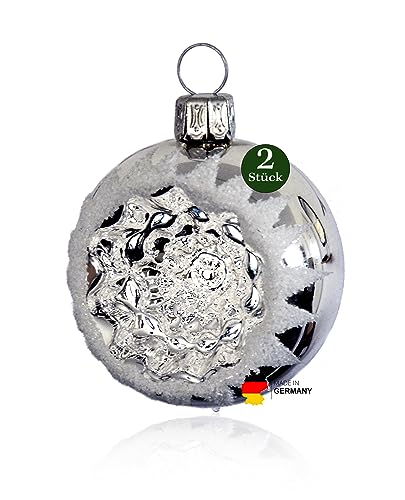 Thüringer Weihnacht 52-034 Christbaumkugel mit Reflex, 5 cm, Silber mit Schneezacken, 2 Stück von Thüringer Weihnacht