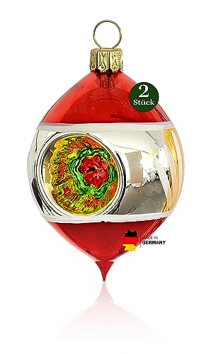 Thüringer Weihnacht 52-036 Glas-Ei mit 2 Reflexen, 5 cm, Retro-Stil rot, 2 Stück von Thüringer Weihnacht