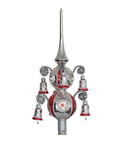 Thüringer Weihnacht 52-055 Weihnachtsbaumspitze mit 6+7 cm Kugeln, 6 Reflex, umsponnen mit 6 Glöckchen, Silber mit roten Streifen Thüringer Weihnacht 52-055 Weihnachtsbaumspitze mit 6+7 cm Kugeln, 6 Reflex, umsponnen mit 6 Glöckchen, Silber mit roten Streifen von Glas-Bartholmes