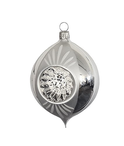 Thüringer Weihnacht 52-072 Glas-Ei mit 2 Reflexen, 8 cm, Silber, Nostalgie-Stil Silber/weiß, 3 Stück von Thüringer Weihnacht