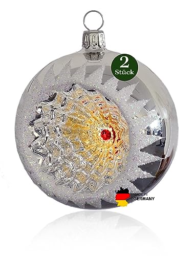 Thüringer Weihnacht 52-074 Christbaumkugel mit Reflex, 8 cm, Silber, Reflex 2-farbig, 2 Stück von Thüringer Weihnacht