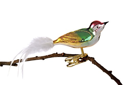 Thüringer Weihnacht 52-116 Glas-Vogel Kleiner mit gedrehten Kopf, Federschwanz, Mehrfarbig von Glas-Bartholmes