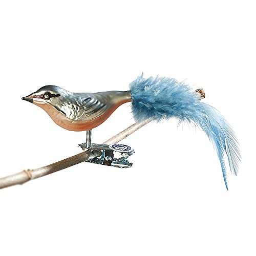 Birds of Glass® Glas-Vogel, "Kleiber" mit Naturfeder, Glasschmuck Made in Germany aus eigener Herstellung, deko Vogel mit Clip, Glasvogel, echter Lauschaer Christbaumschmuck, für den Innenbereich von Thüringer Weihnacht