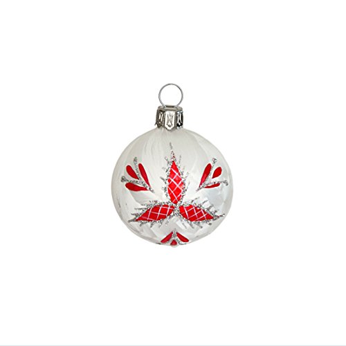 Thüringer Weihnacht Christbaumkugel Set, Dekor Waffelmuster rot, Eislack (Eisblumeneffekt) weiß, 5 cm Kugel – 3 Stück von Glas-Bartholmes